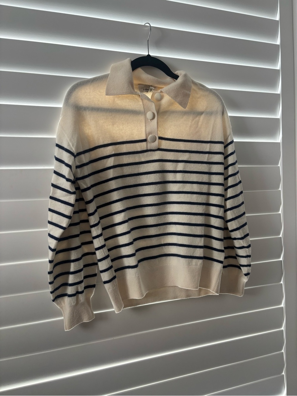 & Other Stories Cream and Navy Striped Polo Sweater